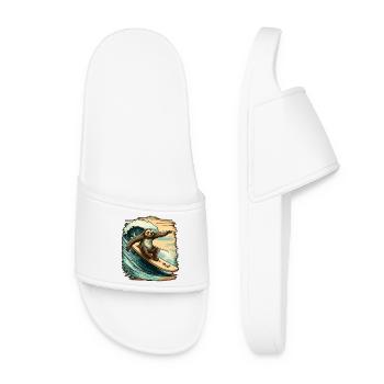 Surfing sloth has fun in the waves - Women’s Pool Sliders - white - Front