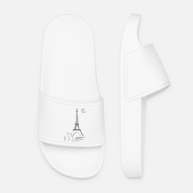 Paris und die Liebe - Katzenliebe mit Eiffelturm - Frauen Badelatschen - Weiß