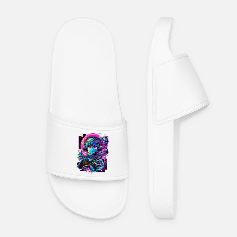 Gamer Controller Anime Synthwave Art - Frauen Badelatschen - Weiß