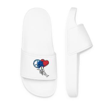 Peace, Flower, Heart, Skeleton, Death, World Peace - Women’s Pool Sliders - white - Front
