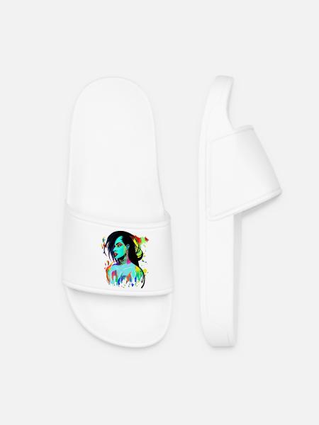 Neon Portrait Color Explosion - Women’s Pool Sliders - white