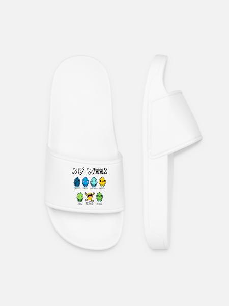 My Week Funny Days of the Week Cartoon Art Design - Women’s Pool Sliders - white