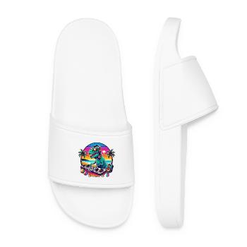 DJ Dinosaure Beach Vibes Coucher de soleil Été Amateur de musique - Claquettes Femme - blanc - Devant
