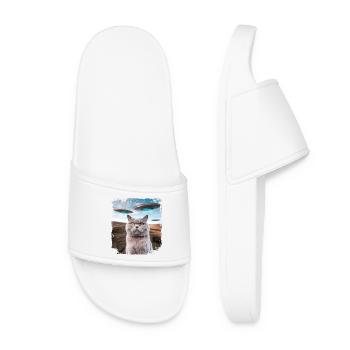 Funny British Shorthair Cat selfie with Alien UFOs - Women’s Pool Sliders - white - Front
