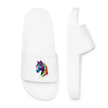 Balade à poney Poney Cavalier Poulain Équitation Ferme à poneys - Claquettes Femme - blanc - Devant