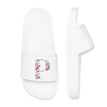 Personalisierter Blumenbuchstabe p - Geschenkidee - Frauen Badelatschen - Weiß - Vorne