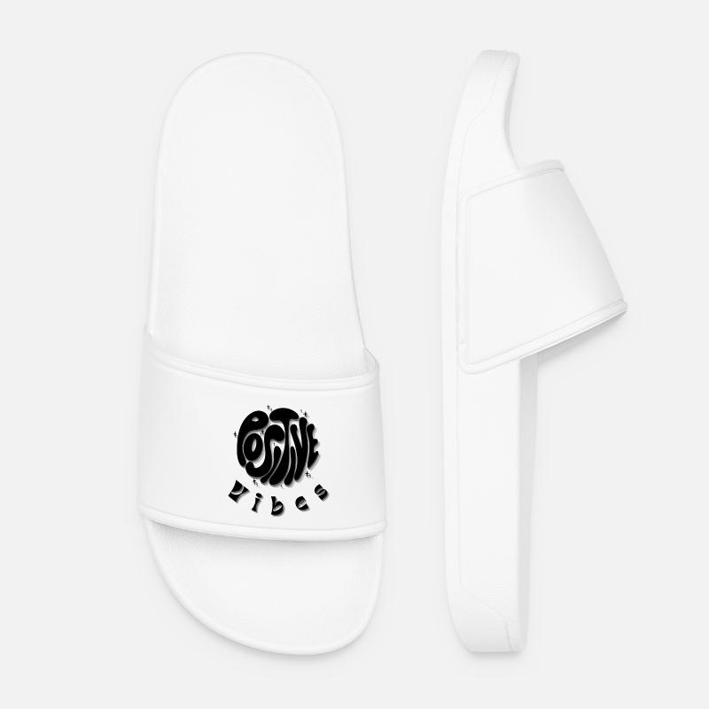 Abstract Grayscale Calligraphy - Positive Vibes - Women’s Pool Sliders - white