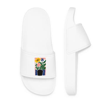 Matisse Floral Still Life: Retro Vase Art - Women’s Pool Sliders - white - Front