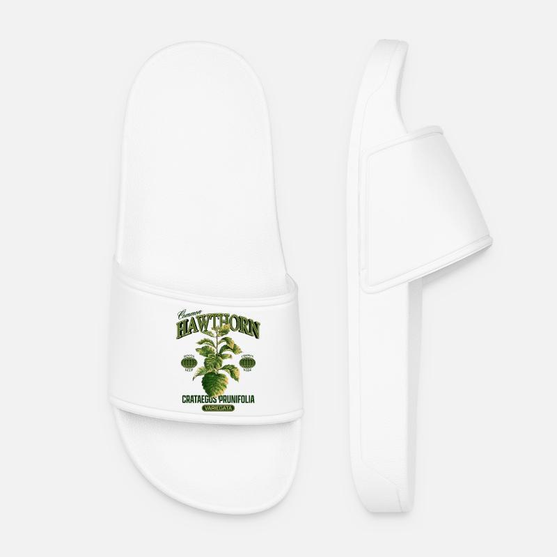 Common Hawthorn Botanical Art - Women’s Pool Sliders - white