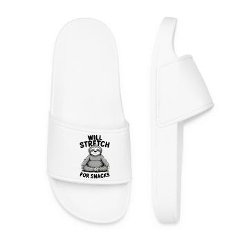 Yoga Food Humor: Will Stretch for Snacks - Women’s Pool Sliders - white - Front