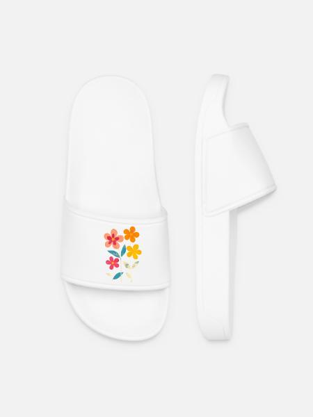 Matisse inspiriert: Retro Blumenmuster Blümchen - Frauen Badelatschen - Weiß