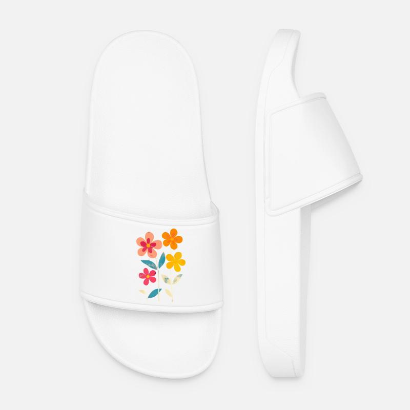 Matisse inspiriert: Retro Blumenmuster Blümchen - Frauen Badelatschen - Weiß