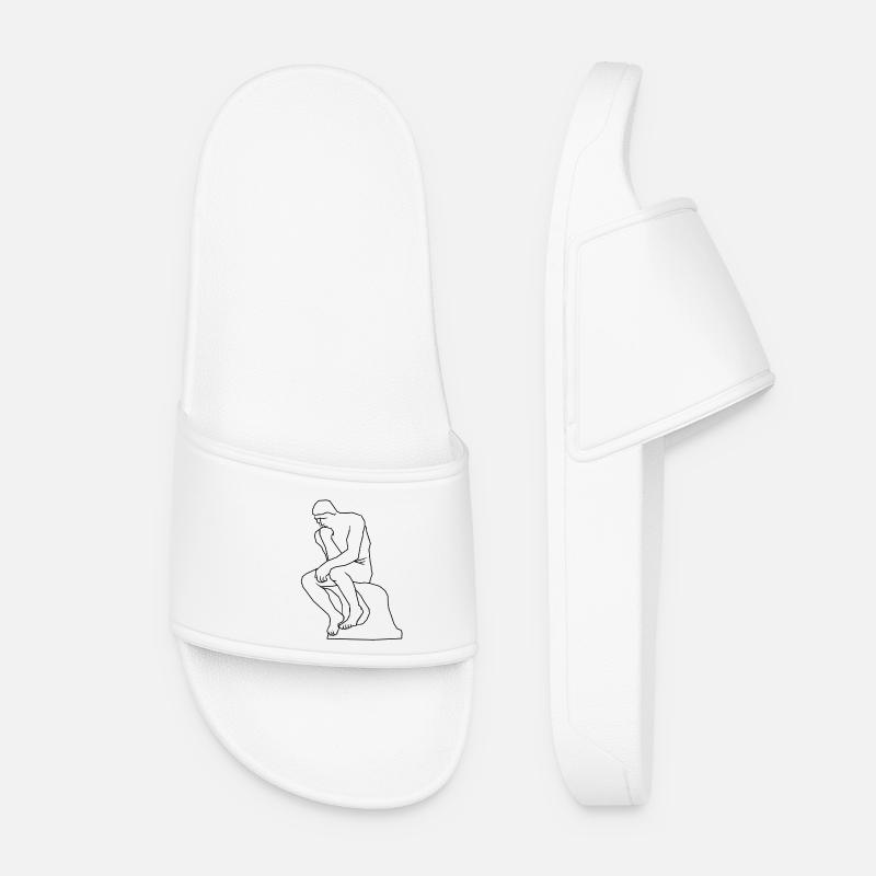 The thinker statue line art - Women’s Pool Sliders - white