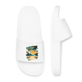 Beach Palm Trees Sunset Summer - Women’s Pool Sliders - white - Front