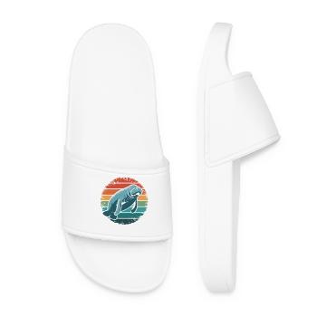 Manatee Retro Vintage Ocean Animal Funny Sea Cow - Women’s Pool Sliders - white - Front