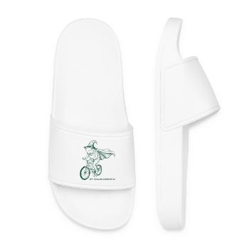 Off To Cause A Kerfuffle Frog On Bike Funny Animal - Women’s Pool Sliders - white - Front