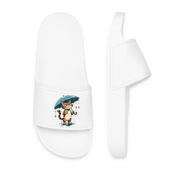 Kitten with umbrella in the rain - Women’s Pool Sliders - white - Front