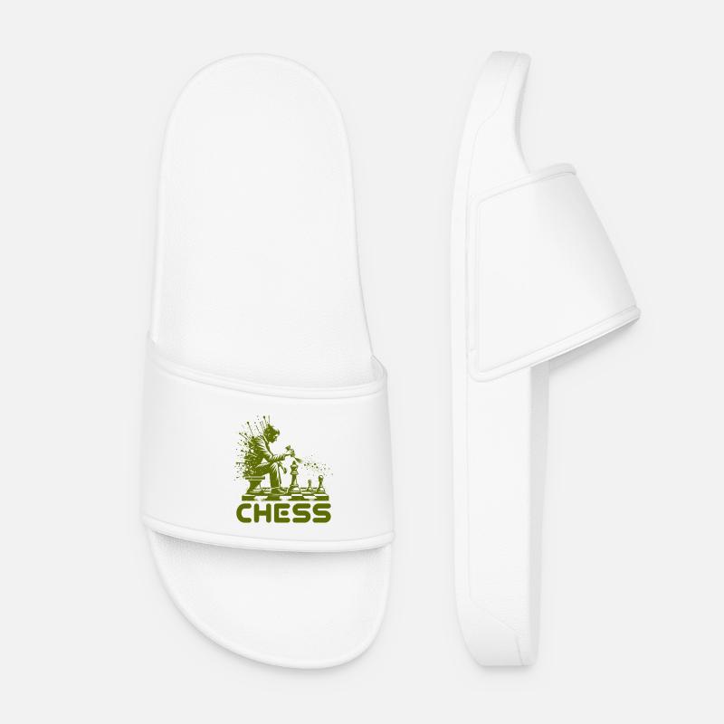Chess Player Silhouette with Color Explosion - Women’s Pool Sliders - white
