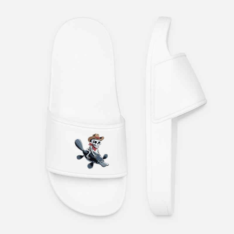 Skeleton with cowboy hat on platypus platypus - Women’s Pool Sliders - white