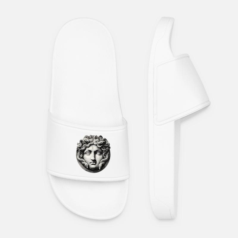Medusa Head - Antique Engraving - Women’s Pool Sliders - white