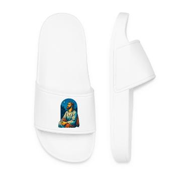 Divine Night Gaze Jesus, Christian Art  - Women’s Pool Sliders - white - Front