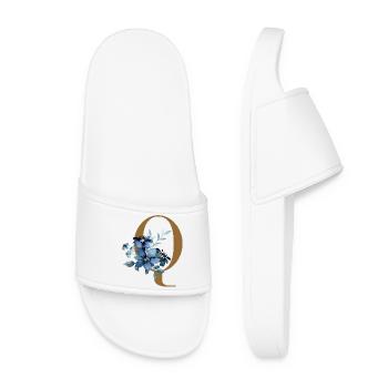 Floral Q – Lettre dorée avec des fleurs - Claquettes Femme - blanc - Devant