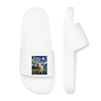 Longhorn Cow Cows Bull Van Gogh Starry Night - Women’s Pool Sliders - white - Front