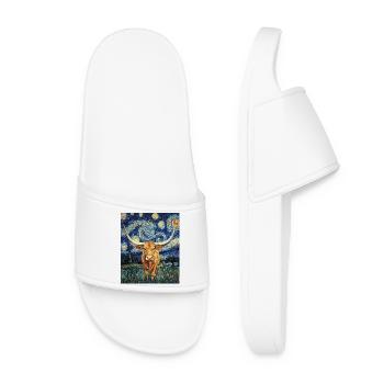 Longhorn Cow Cows Bull Van Gogh Starry Night - Women’s Pool Sliders - white - Front