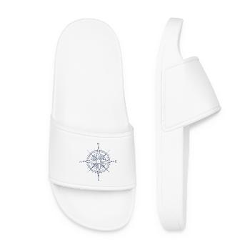 Nautic Design Blue Compass Nautical Emblem - Women’s Pool Sliders - white - Front