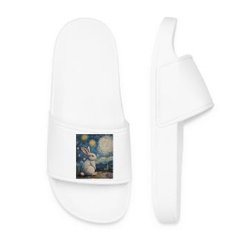 Rabbit Van Gogh Style Starry Night - Women’s Pool Sliders - white - Front