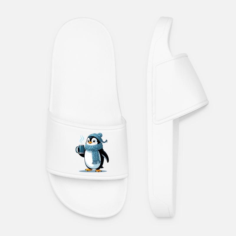 Kuschelpinguin mit blauer Mütze - Frauen Badelatschen - Weiß
