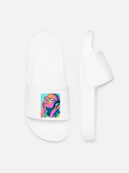 Neon Popart Kopfhörerporträt - Frauen Badelatschen - Weiß
