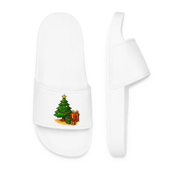 Weihnachtsbaum mit Geschenken Muster - Frauen Badelatschen - Weiß - Vorne
