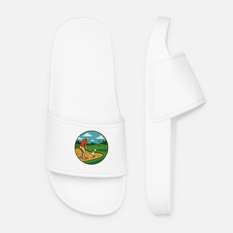 Funny Golf Swing Golfer Golf Course Play Golf - Women’s Pool Sliders - white