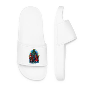 Dabbing Santa & Mrs. Claus Christmas Tree Shirt - Women’s Pool Sliders - white - Front