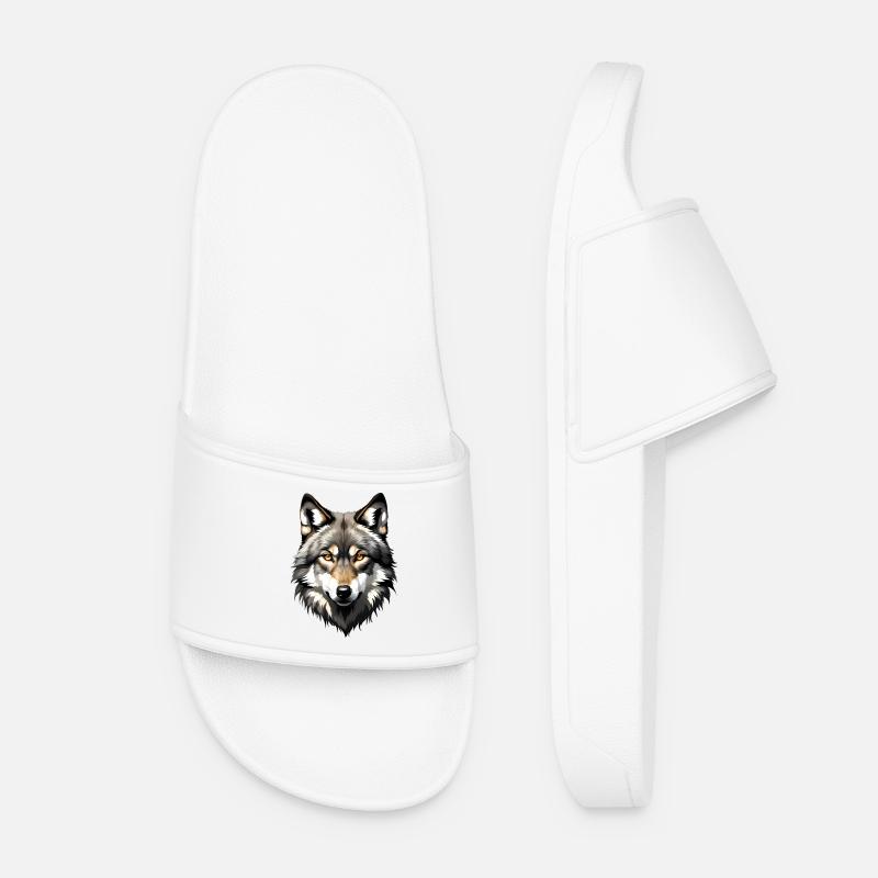 Wolf Head Portrait - Women’s Pool Sliders - white