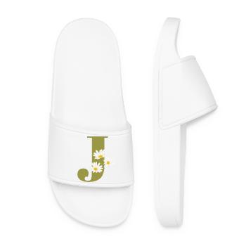 Lettre j vert marguerites - Claquettes Femme - blanc - Devant