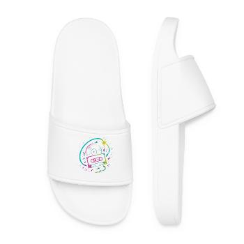 Retro Mixtape Vinyl, Neon Rave Beats - Women’s Pool Sliders - white - Front