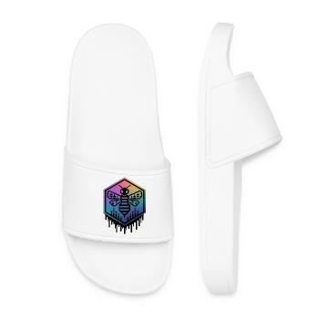 Sound Biene Logo, Musik Wabe, Club Design - Frauen Badelatschen - Weiß - Vorne