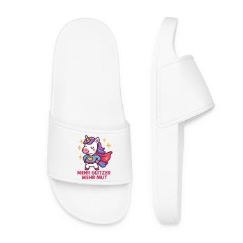Glitter Courage Unicorn Shirt, More Glitter Courage - Women’s Pool Sliders - white - Front