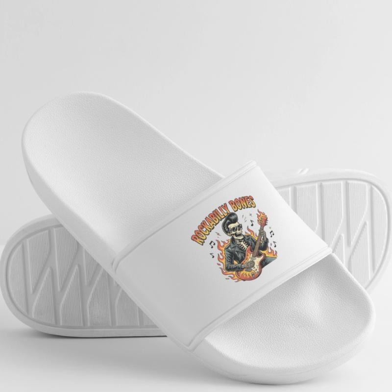 Rockabilly Bones – Retro Comic Skeleton with Burn Women’s Pool Sliders