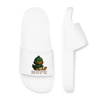 Canard vert sinistre avec No, Canard Drôle Non - Claquettes Femme - blanc - Devant