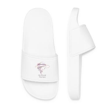 Soft Powerful Unapologetic – Feminine Line Art - Women’s Pool Sliders - white - Front