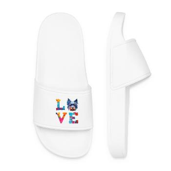 Miniature Schnauzer Love Colorful Paint Splatter - Women’s Pool Sliders - white - Front