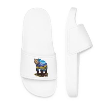 Wander Bear Mountains Lake Conception rétro de la nature - Claquettes Femme - blanc - Devant