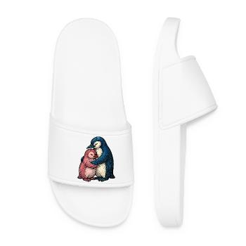 Pingouins Câlins : Duo Bleu Rose - Claquettes Femme - blanc - Devant