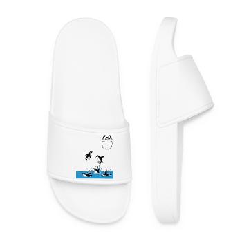 Penguin Jump Into The Water Pocket Design - Women’s Pool Sliders - white - Front