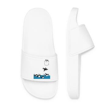 Penguin Jump Into The Water Pocket Design - Women’s Pool Sliders - white - Front