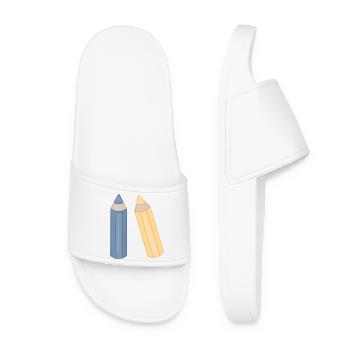 Pencil Duo Illustration Colored Pencils - Women’s Pool Sliders - white - Front
