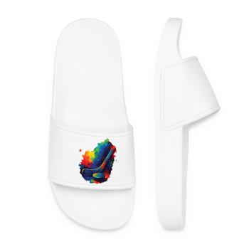 Watercolor Multicolor Style Hockey Stick - Women’s Pool Sliders - white - Front